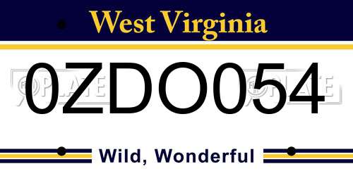 0ZDO054 West Virginia License Plate
