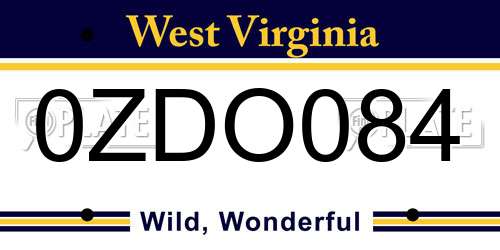 0ZDO084 West Virginia License Plate