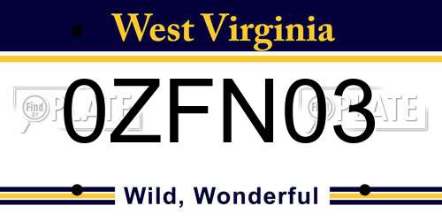 0ZFN03 West Virginia License Plate