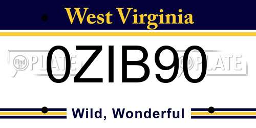 0ZIB90 West Virginia License Plate