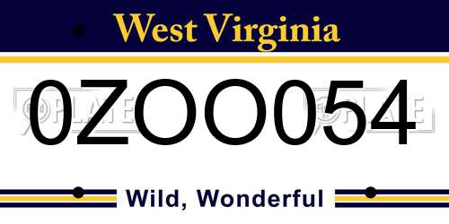 0ZOO054 West Virginia License Plate