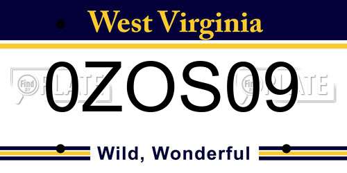 0ZOS09 West Virginia License Plate