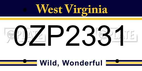 0ZP2331 West Virginia License Plate