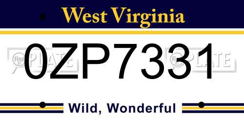 0ZP7331 West Virginia License Plate