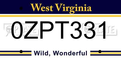 0ZPT331 West Virginia License Plate