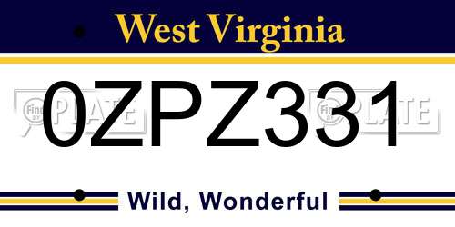 0ZPZ331 West Virginia License Plate