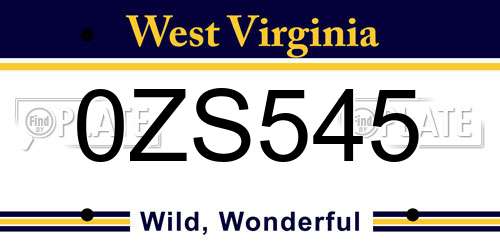 0ZS545 West Virginia License Plate