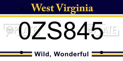 0ZS845 West Virginia License Plate