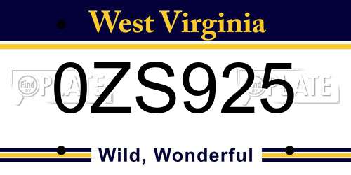 0ZS925 West Virginia License Plate