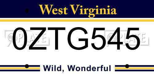 0ZTG545 West Virginia License Plate
