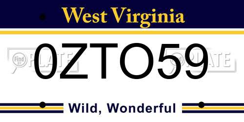 0ZTO59 West Virginia License Plate