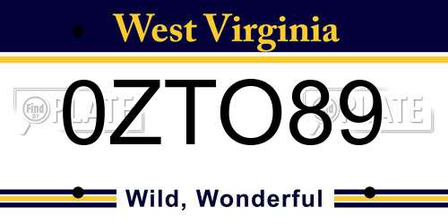 0ZTO89 West Virginia License Plate