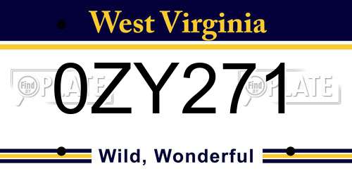 0ZY271 West Virginia License Plate