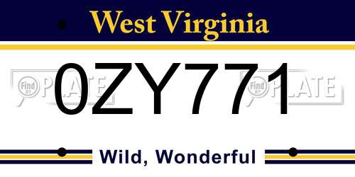0ZY771 West Virginia License Plate