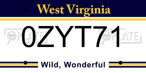 0ZYT71 West Virginia License Plate