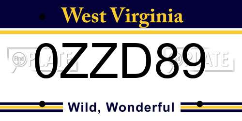 0ZZD89 West Virginia License Plate