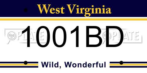 1001BD West Virginia License Plate