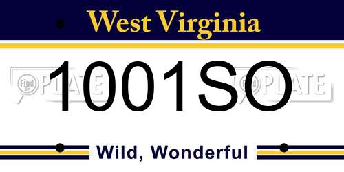 1001SO West Virginia License Plate