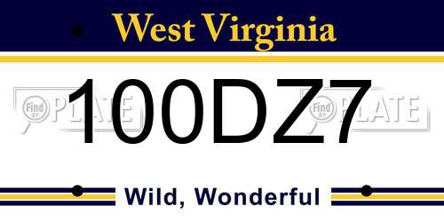 100DZ7 West Virginia License Plate