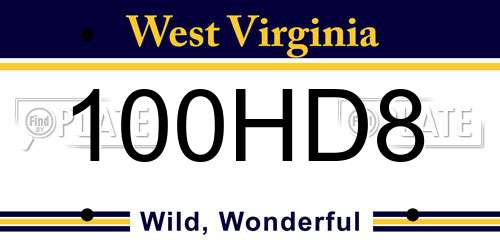 100HD8 West Virginia License Plate