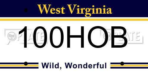 100HOB West Virginia License Plate