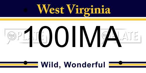 100IMA West Virginia License Plate