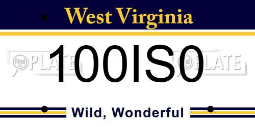 100IS0 West Virginia License Plate