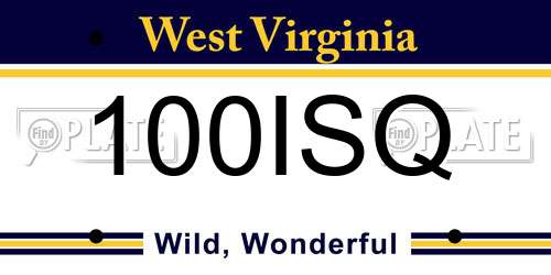 100ISQ West Virginia License Plate