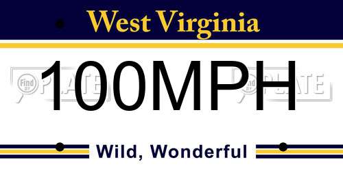 100MPH West Virginia License Plate