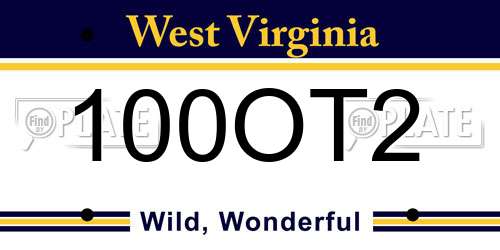 100OT2 West Virginia License Plate