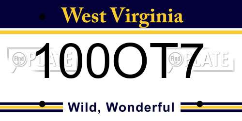100OT7 West Virginia License Plate