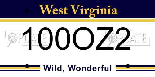 100OZ2 West Virginia License Plate
