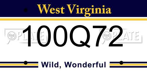 100Q72 West Virginia License Plate