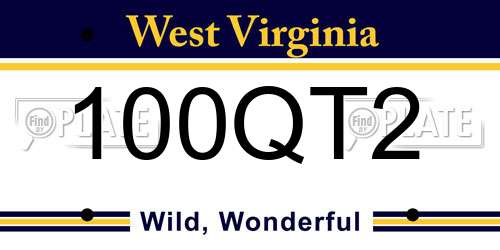 100QT2 West Virginia License Plate