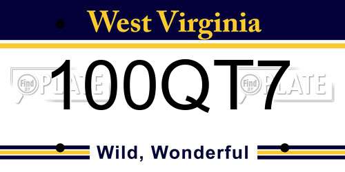100QT7 West Virginia License Plate