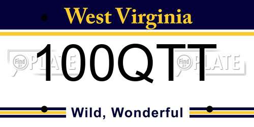 100QTT West Virginia License Plate