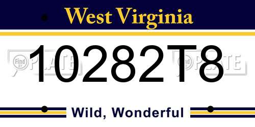 10282T8 West Virginia License Plate