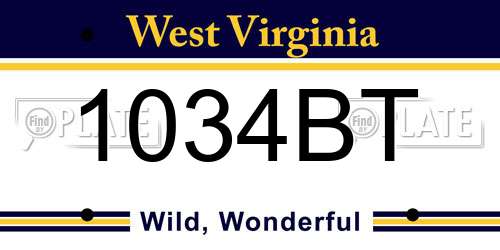 1034BT West Virginia License Plate