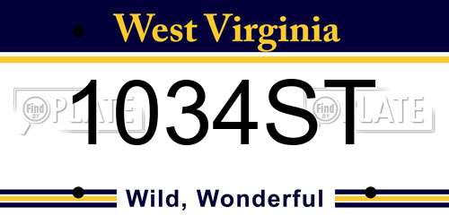 1034ST West Virginia License Plate