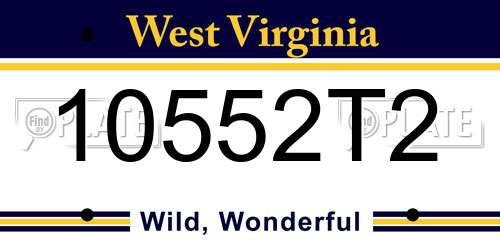10552T2 West Virginia License Plate