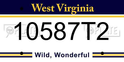 10587T2 West Virginia License Plate