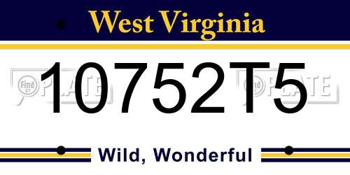10752T5 West Virginia License Plate
