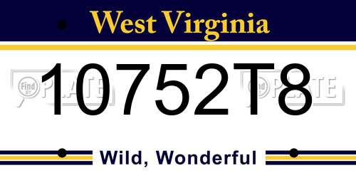 10752T8 West Virginia License Plate