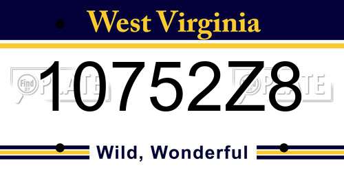 10752Z8 West Virginia License Plate