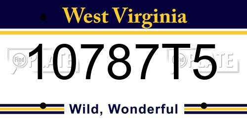 10787T5 West Virginia License Plate