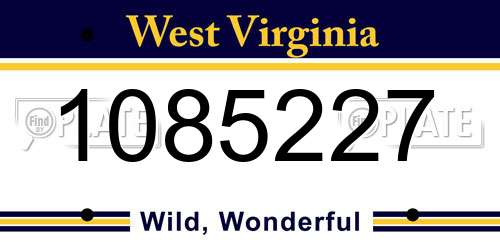 1085227 West Virginia License Plate