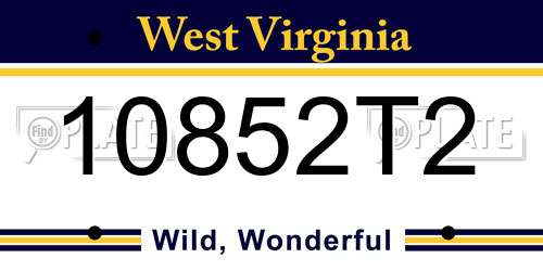 10852T2 West Virginia License Plate