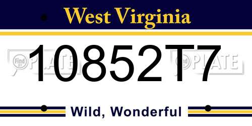 10852T7 West Virginia License Plate