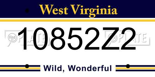10852Z2 West Virginia License Plate