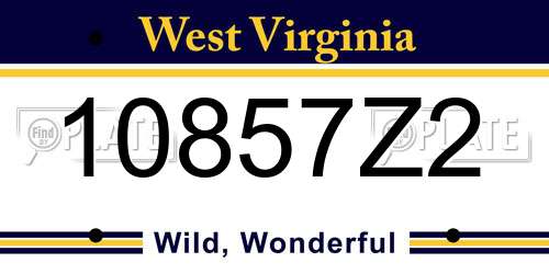 10857Z2 West Virginia License Plate